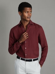 Reiss Pecan Brown Ruban Linen Button-Through Shirt - Image 1 of 6
