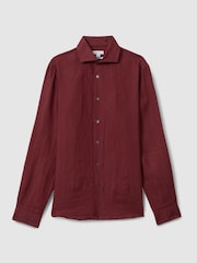 Reiss Pecan Brown Ruban Linen Button-Through Shirt - Image 2 of 6