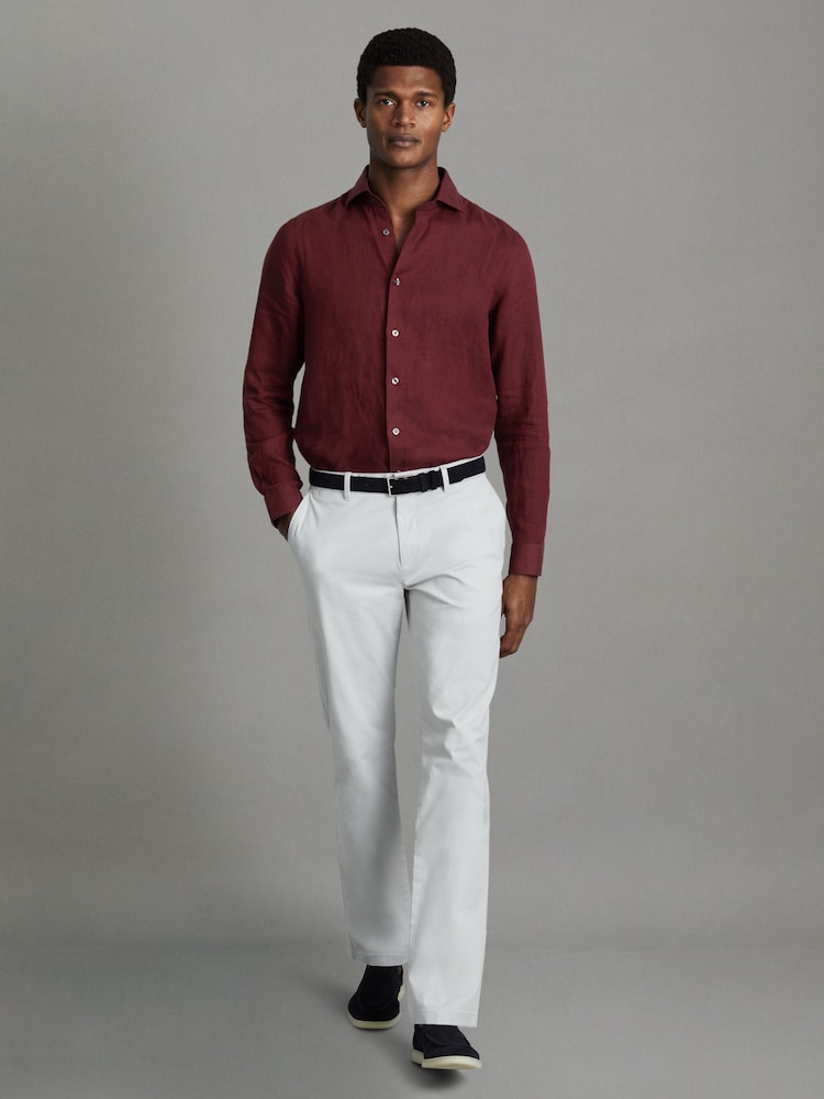 Reiss Pecan Brown Ruban Linen Button-Through Shirt - Image 3 of 6