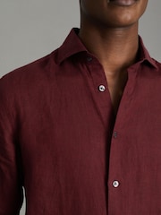 Reiss Pecan Brown Ruban Linen Button-Through Shirt - Image 4 of 6