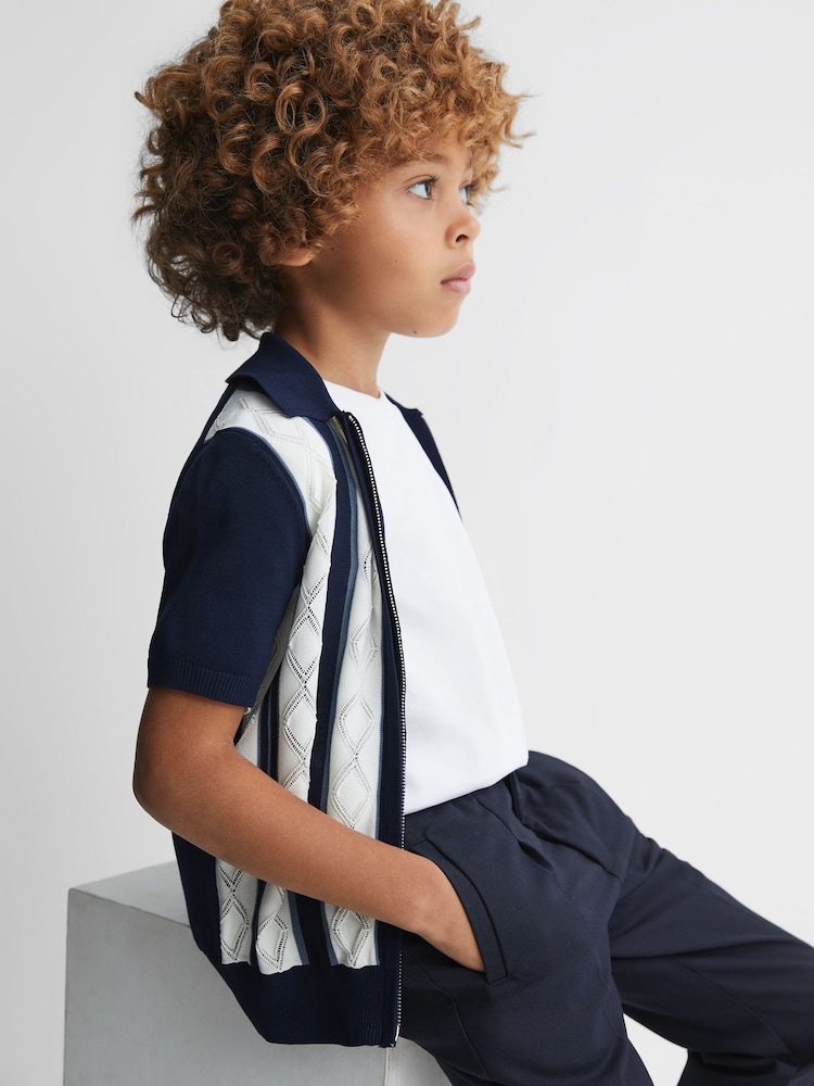 Reiss Navy/White Selwood 3-9 yrs Colourblock Zip-Through Shirt - Image 1 of 6