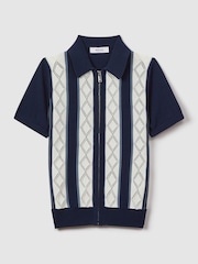 Reiss Navy/White Selwood 3-9 yrs Colourblock Zip-Through Shirt - Image 2 of 6