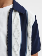 Reiss Navy/White Selwood 3-9 yrs Colourblock Zip-Through Shirt - Image 4 of 6