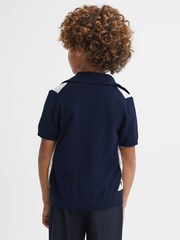 Reiss Navy/White Selwood 3-9 yrs Colourblock Zip-Through Shirt - Image 5 of 6
