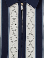 Reiss Navy/White Selwood 3-9 yrs Colourblock Zip-Through Shirt - Image 6 of 6