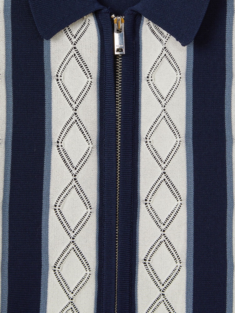 Reiss Navy/White Selwood 3-9 yrs Colourblock Zip-Through Shirt - Image 6 of 6