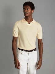 Reiss Buttermilk Yellow Duchie Merino Wool Open Collar Polo Shirt - Image 1 of 6