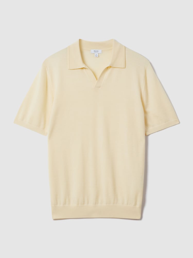 Reiss Buttermilk Yellow Duchie Merino Wool Open Collar Polo Shirt - Image 2 of 6