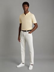 Reiss Buttermilk Yellow Duchie Merino Wool Open Collar Polo Shirt - Image 3 of 6