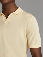 Reiss Buttermilk Yellow Duchie Merino Wool Open Collar Polo Shirt - Image 4 of 6
