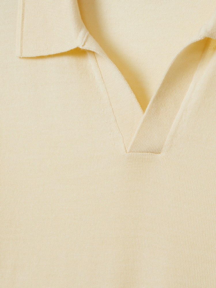 Reiss Buttermilk Yellow Duchie Merino Wool Open Collar Polo Shirt - Image 6 of 6