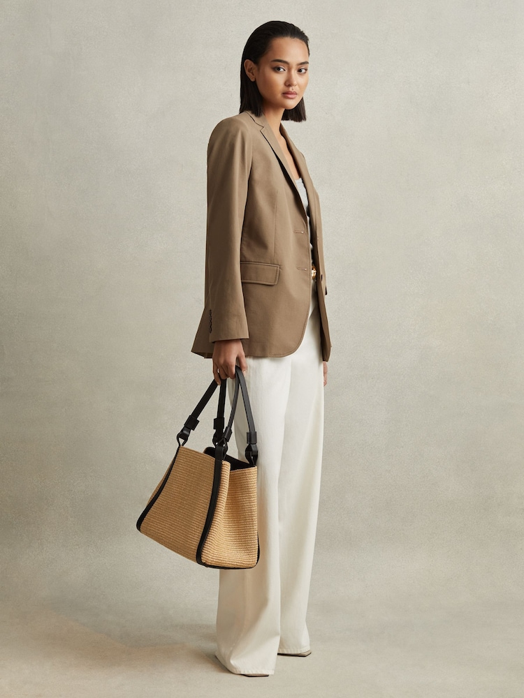 Reiss Natural Nova Raffia Leather Strap Tote Bag - Image 2 of 6