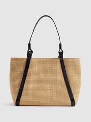 Reiss Natural Nova Raffia Leather Strap Tote Bag - Image 4 of 6