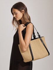 Reiss Natural Nova Raffia Leather Strap Tote Bag - Image 6 of 6