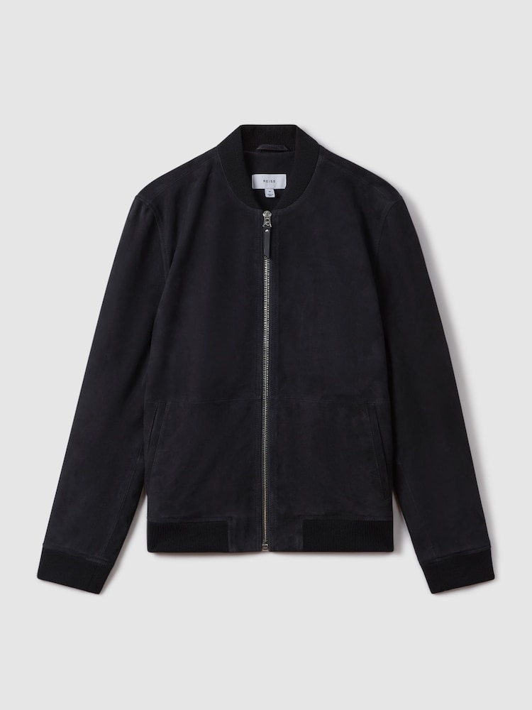 Reiss Navy Dilan Suede Zip-Through Bomber Jacket - Image 2 of 6