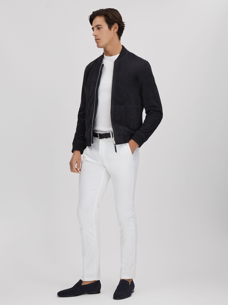 Reiss Navy Dilan Suede Zip-Through Bomber Jacket - Image 3 of 6
