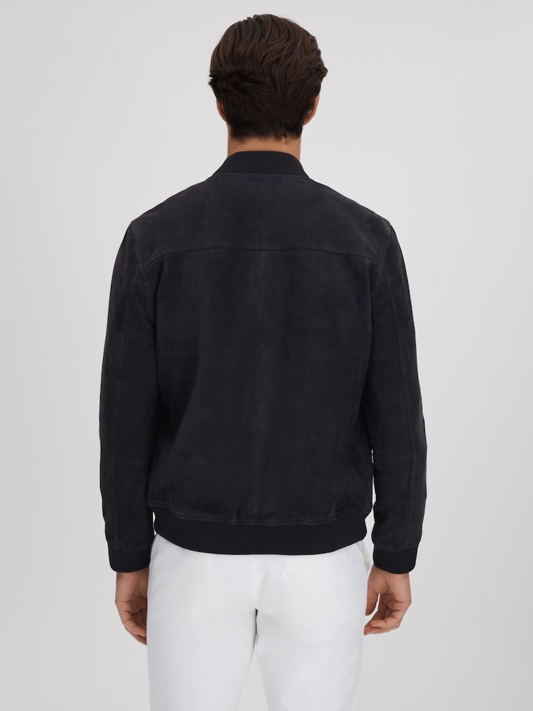 Reiss Navy Dilan Suede Zip-Through Bomber Jacket - Image 5 of 6