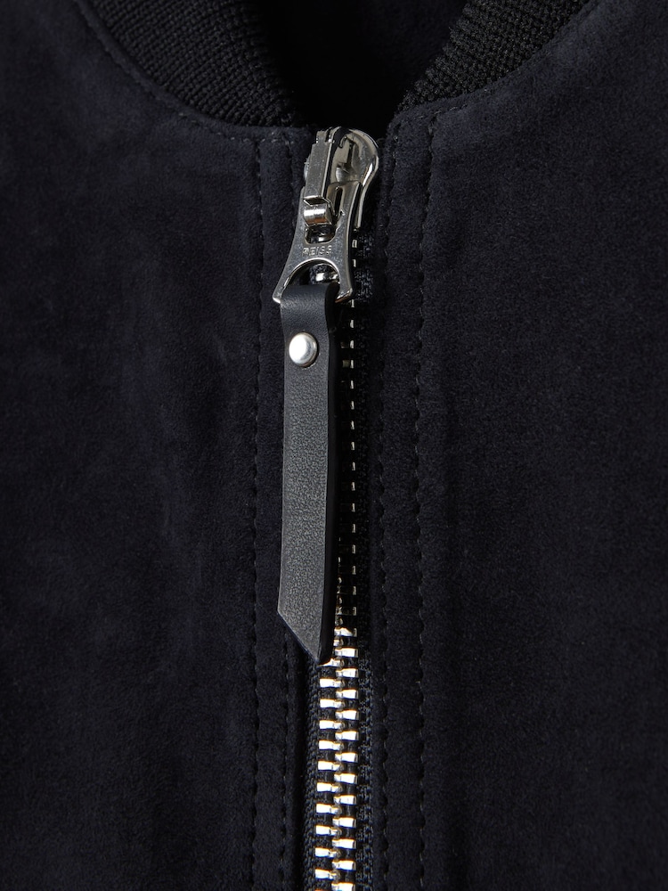 Reiss Navy Dilan Suede Zip-Through Bomber Jacket - Image 6 of 6