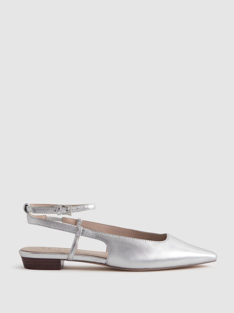 Reiss Silver Freya Leather Slingback Ballerina Flats - Image 1 of 5