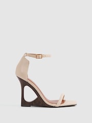 Reiss Off White Cora Leather Strappy Wedge Heels - Image 1 of 5