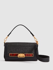 Reiss Black Ivy Leather Raffia Baguette Bag - Image 1 of 6