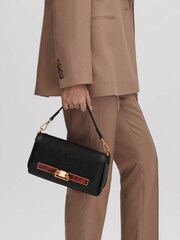 Reiss Black Ivy Leather Raffia Baguette Bag - Image 3 of 6