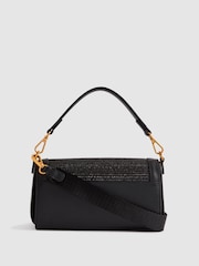 Reiss Black Ivy Leather Raffia Baguette Bag - Image 5 of 6