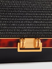Reiss Black Ivy Leather Raffia Baguette Bag - Image 6 of 6