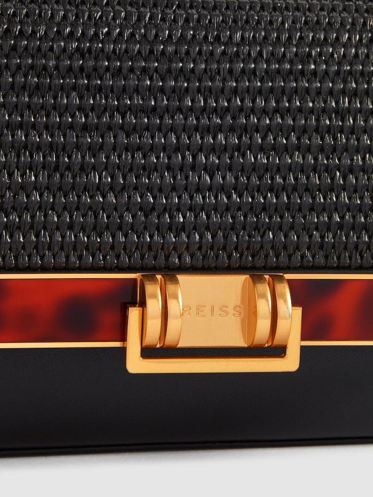 Reiss Black Ivy Leather Raffia Baguette Bag - Image 6 of 6