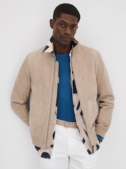Reiss Stone Dilan Suede Zip-Through Bomber Jacket - Image 6 of 7