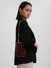 Reiss Tortoise Gigi Acetate Clutch Bag - Image 3 of 6