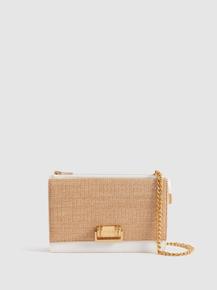 Reiss White Picton Leather Chain Crossbody Bag - Image 1 of 5