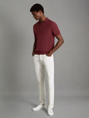 Reiss Brick Red Duchie Merino Wool Open Collar Polo Shirt - Image 1 of 6