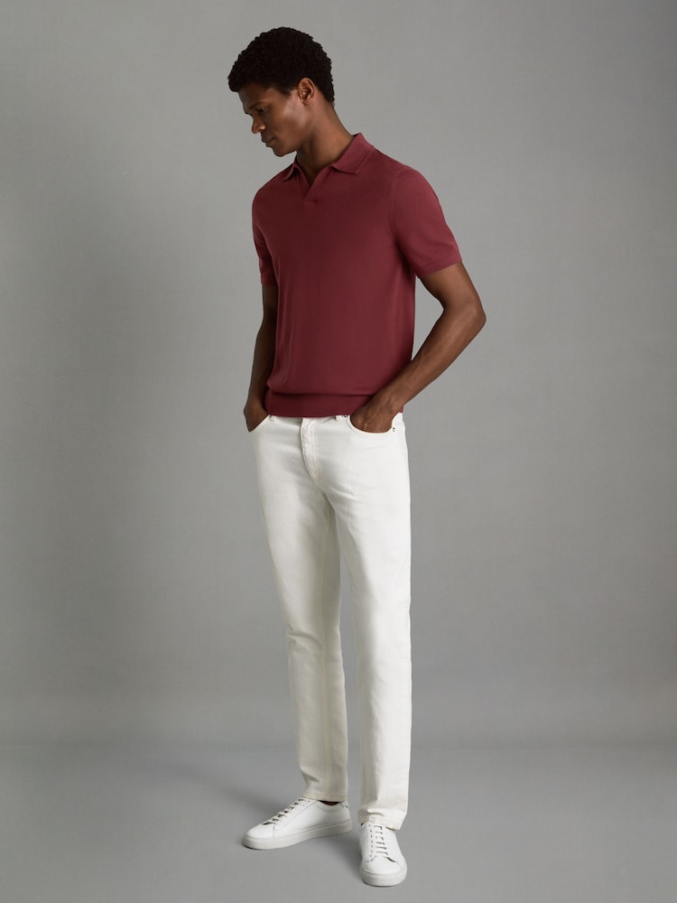 Reiss Brick Red Duchie Merino Wool Open Collar Polo Shirt - Image 1 of 6