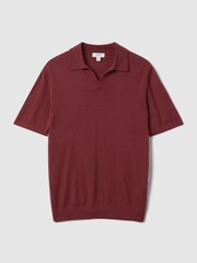 Reiss Brick Red Duchie Merino Wool Open Collar Polo Shirt - Image 2 of 6