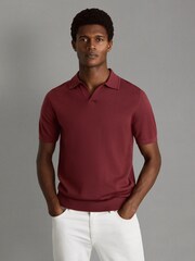 Reiss Brick Red Duchie Merino Wool Open Collar Polo Shirt - Image 3 of 6