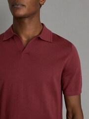 Reiss Brick Red Duchie Merino Wool Open Collar Polo Shirt - Image 4 of 6