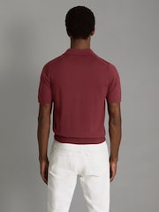 Reiss Brick Red Duchie Merino Wool Open Collar Polo Shirt - Image 5 of 6