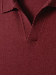 Reiss Brick Red Duchie Merino Wool Open Collar Polo Shirt - Image 6 of 6