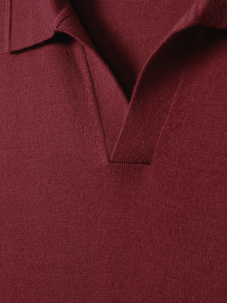 Reiss Brick Red Duchie Merino Wool Open Collar Polo Shirt - Image 6 of 6