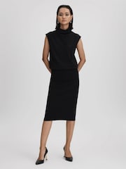 Reiss Black Monroe Leather Angled Heel Court Shoes - Image 2 of 5