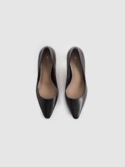 Reiss Black Monroe Leather Angled Heel Court Shoes - Image 3 of 5