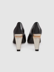 Reiss Black Monroe Leather Angled Heel Court Shoes - Image 4 of 5