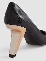 Reiss Black Monroe Leather Angled Heel Court Shoes - Image 5 of 5