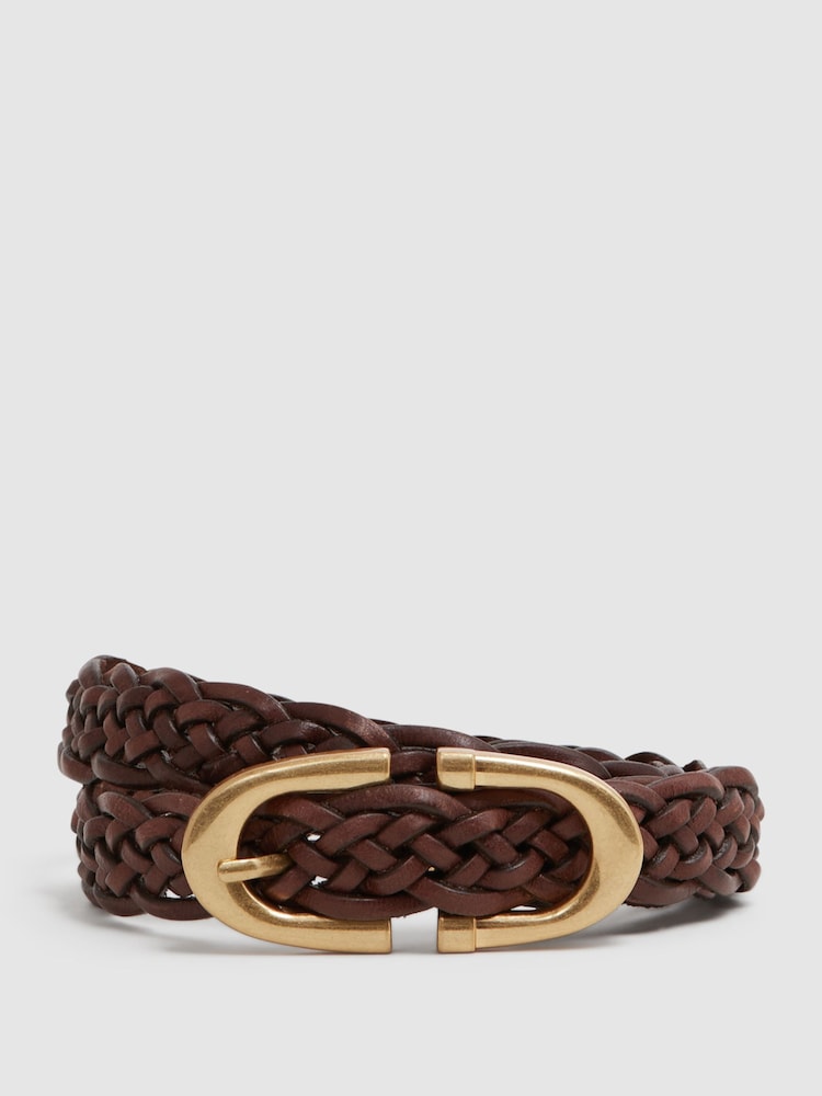 Reiss Tan Bailey Woven Leather Horseshoe Belt - Image 1 of 4