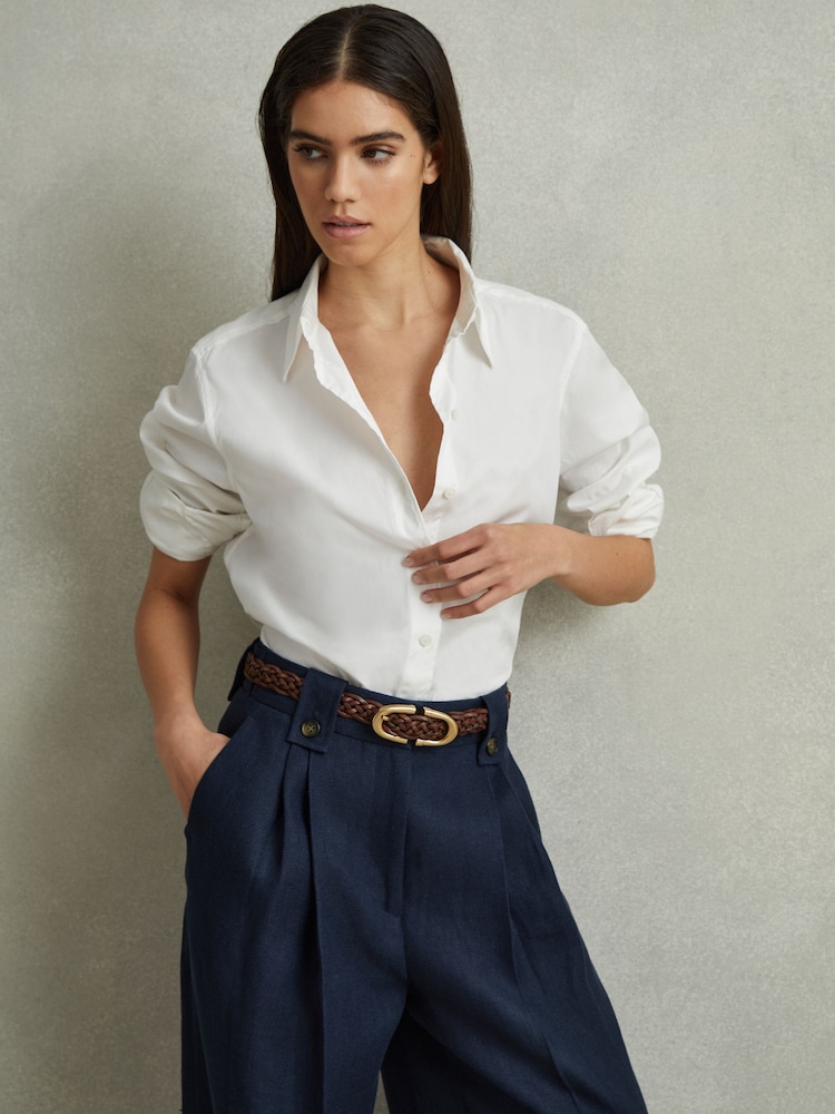 Reiss Tan Bailey Woven Leather Horseshoe Belt - Image 2 of 4