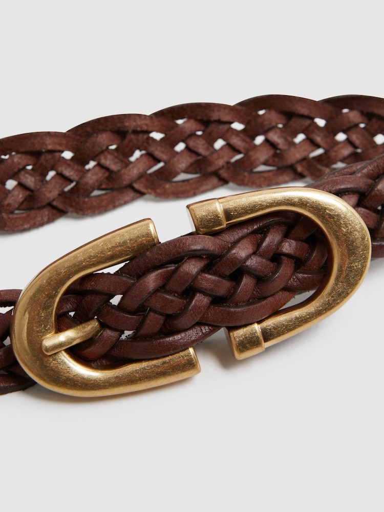 Reiss Tan Bailey Woven Leather Horseshoe Belt - Image 4 of 4