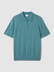 Reiss Ocean Green Maxwell Merino Wool Half-Zip Polo Shirt - Image 2 of 6