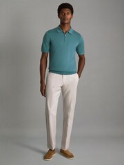 Reiss Ocean Green Maxwell Merino Wool Half-Zip Polo Shirt - Image 3 of 6