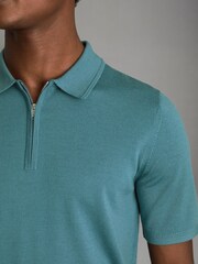 Reiss Ocean Green Maxwell Merino Wool Half-Zip Polo Shirt - Image 4 of 6